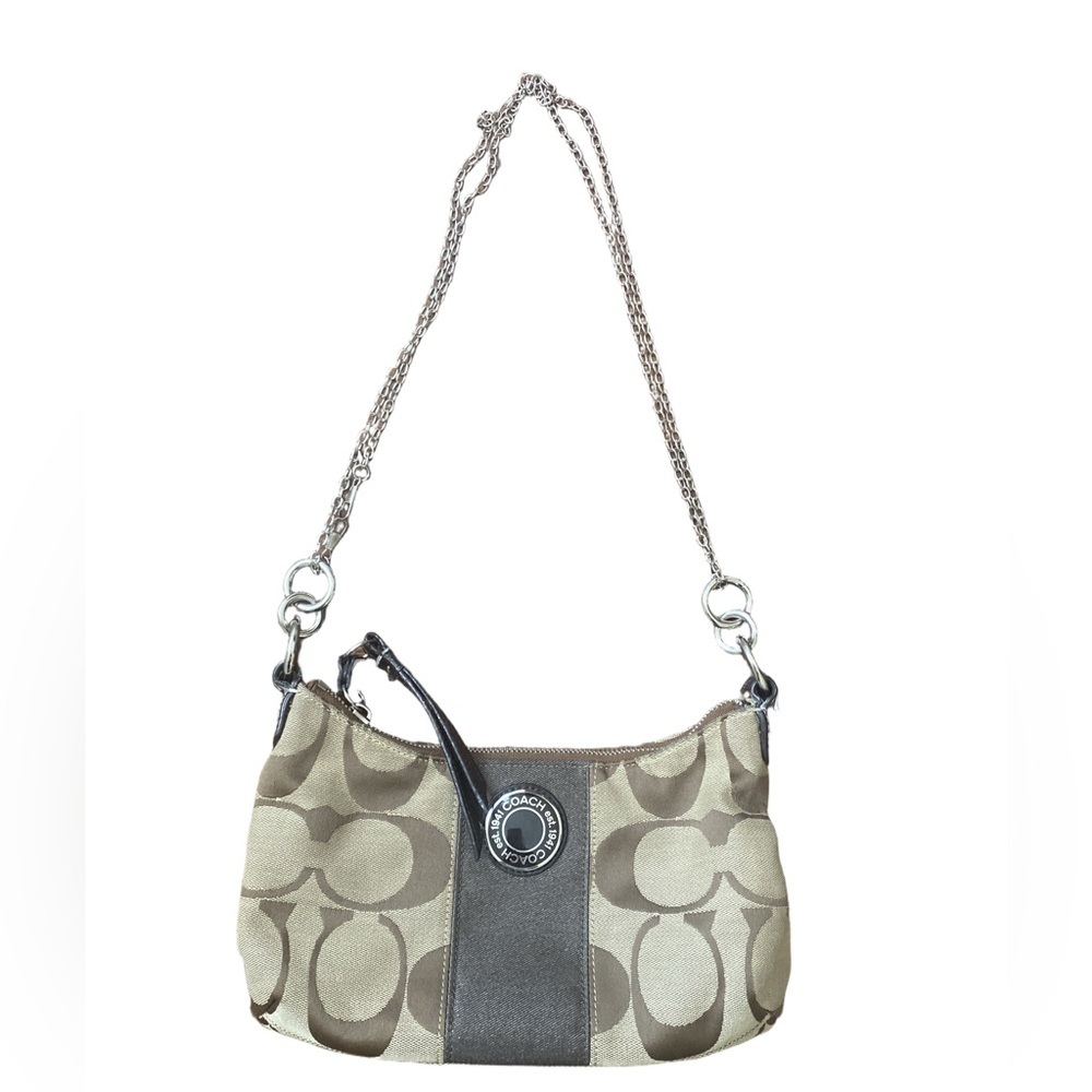 Coach Signature Stripe Demi Shoulder Bag in Beige/Brown Y2K